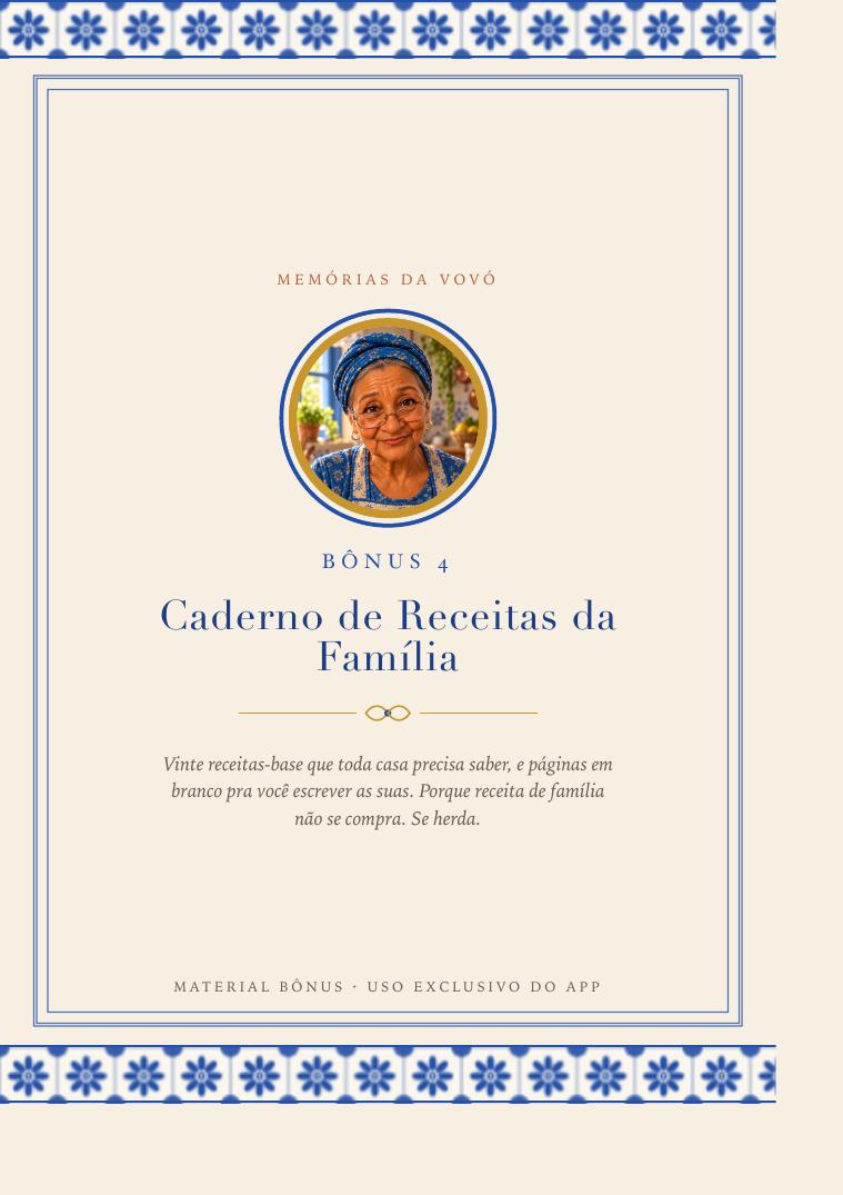 Capa do bônus 4: Caderno de Receitas da Família